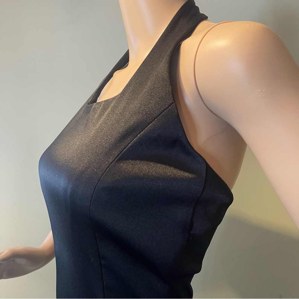 90s Black Satin Express Halter LBD Mini - Picture 10 of 11